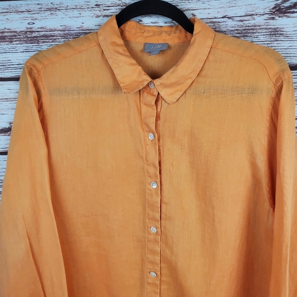 J Jill Womens Medium Orange 100% Linen Long Sleeve Button Down Shirt Top - Picture 2 of 7